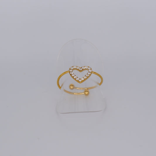 Anel Ajustável Dourado Coração Brilhantes