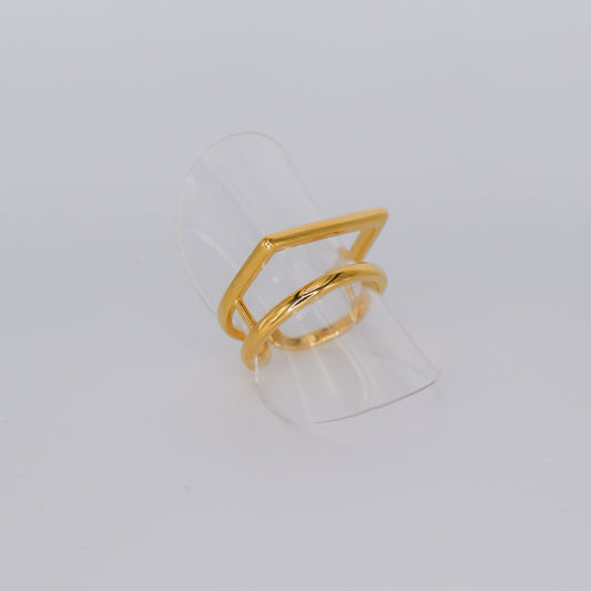 Anel Ajustável Dourado Curvo e Reto