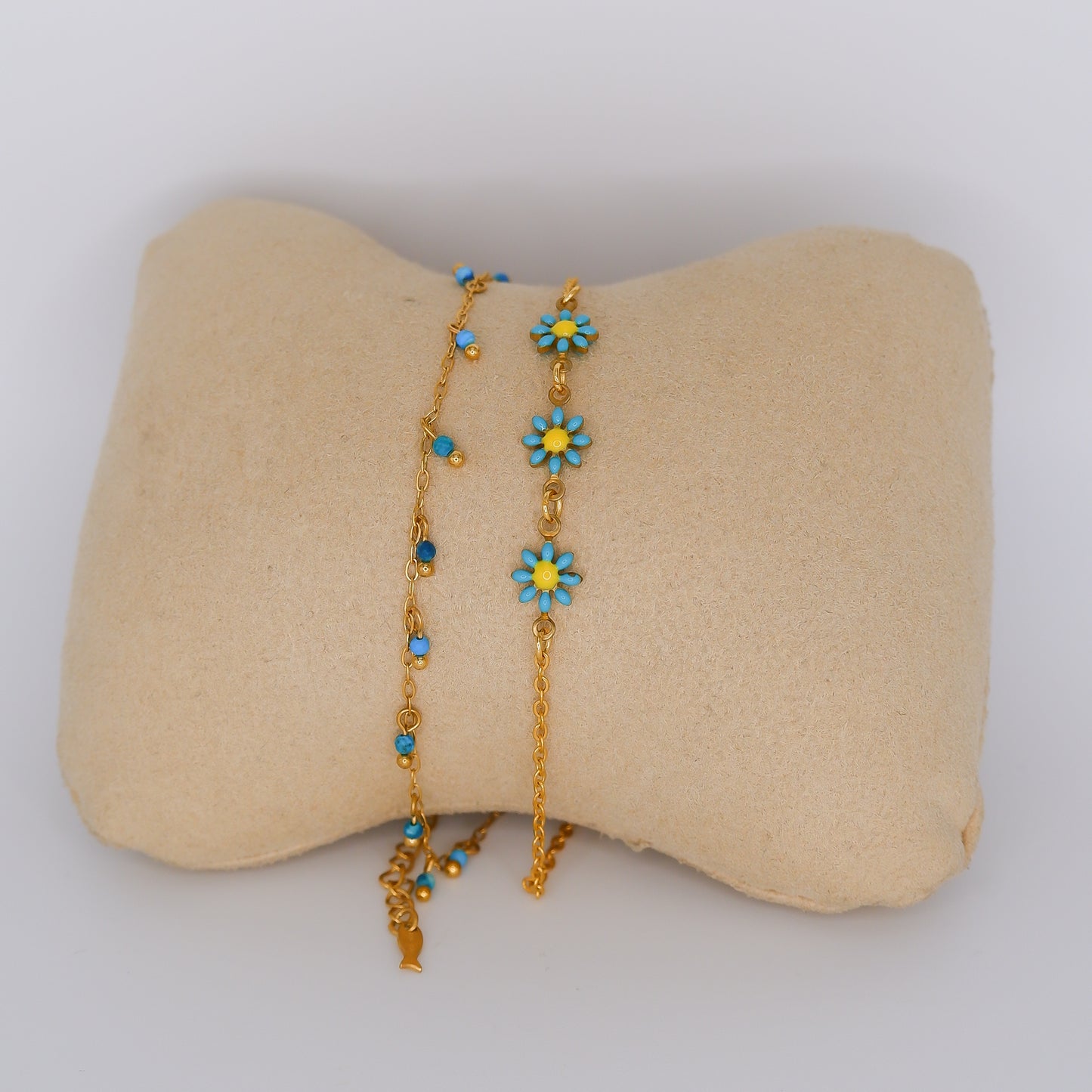 Pulseira Pé Dourada Missangas e Margaridas