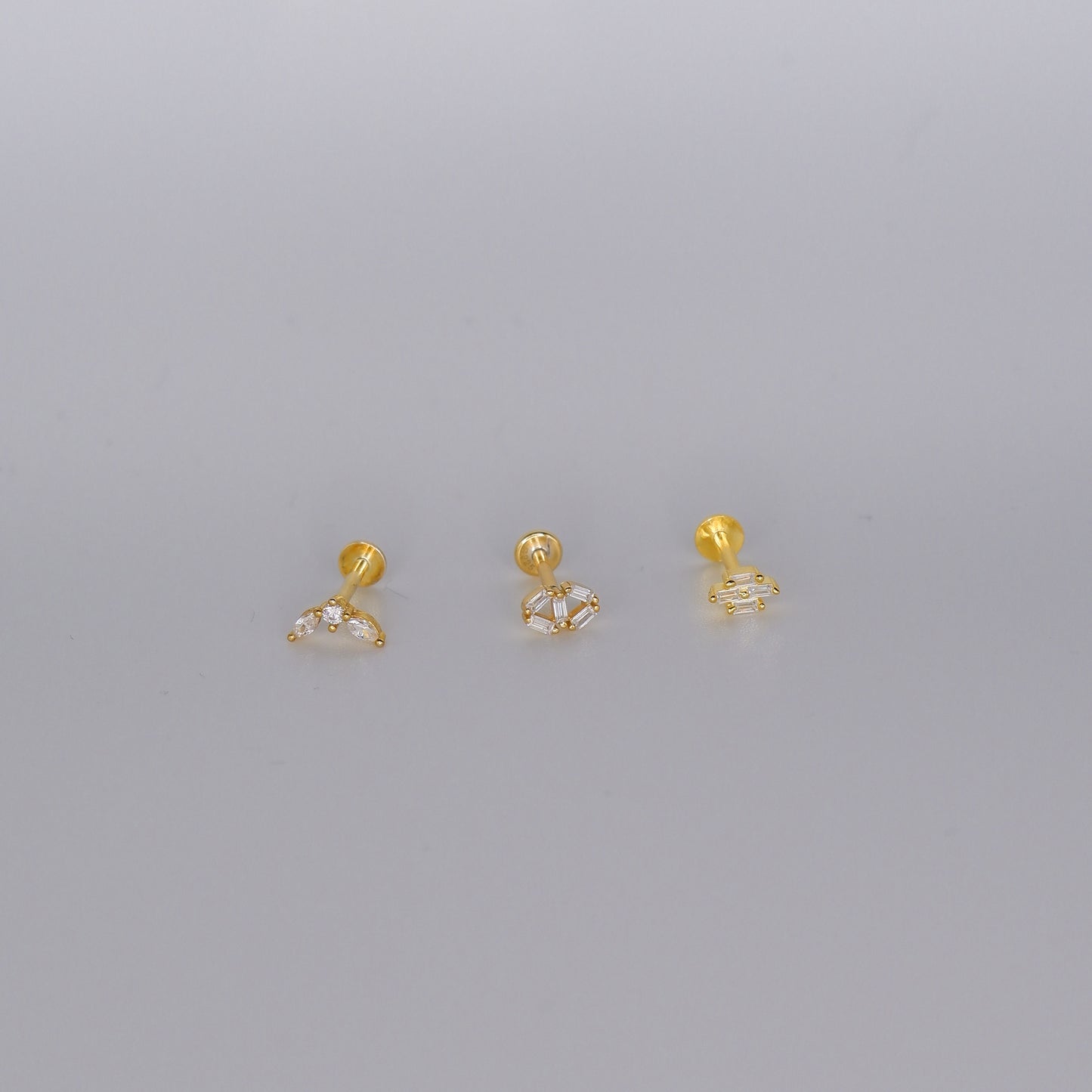 Piercings Achatados Dourados #10 3 Brilhantes, Oval e 4 rectângulos