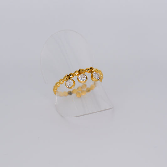 Anel Ajustável Dourado 3 Pedras