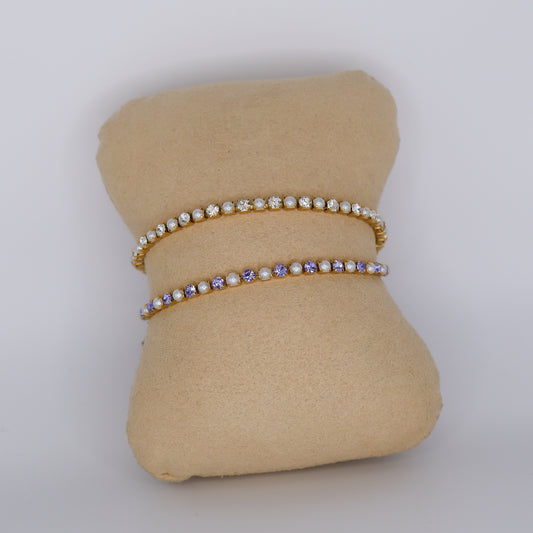 Pulseira Aço Inoxidável Pérolas e Riviera