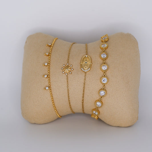 Pulseira Aço Inoxidável Brilhantes Fininha, Floco, Oval e Bolas