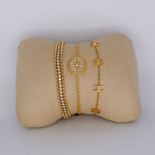 Pulseira Aço Inoxidável Riviera Tripla, Medalha e Símbolos