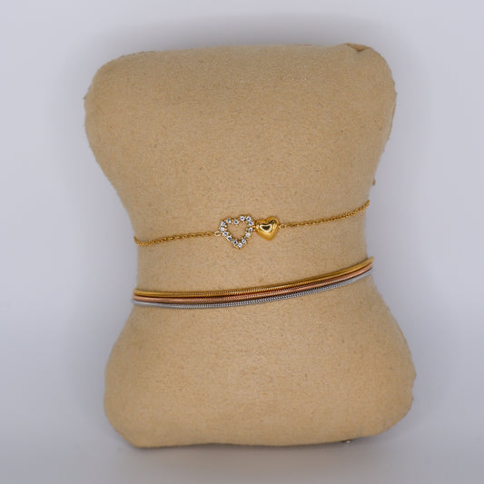 Pulseira Aço Inoxidável Corações e Tricolor