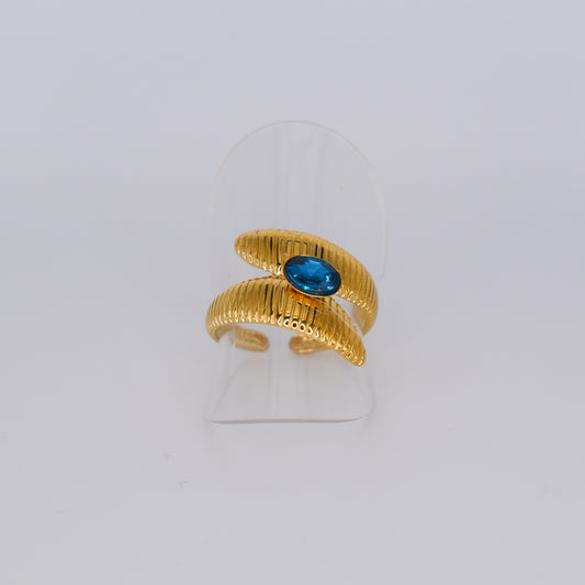 Anel Ajustável Dourado Pedra Azul