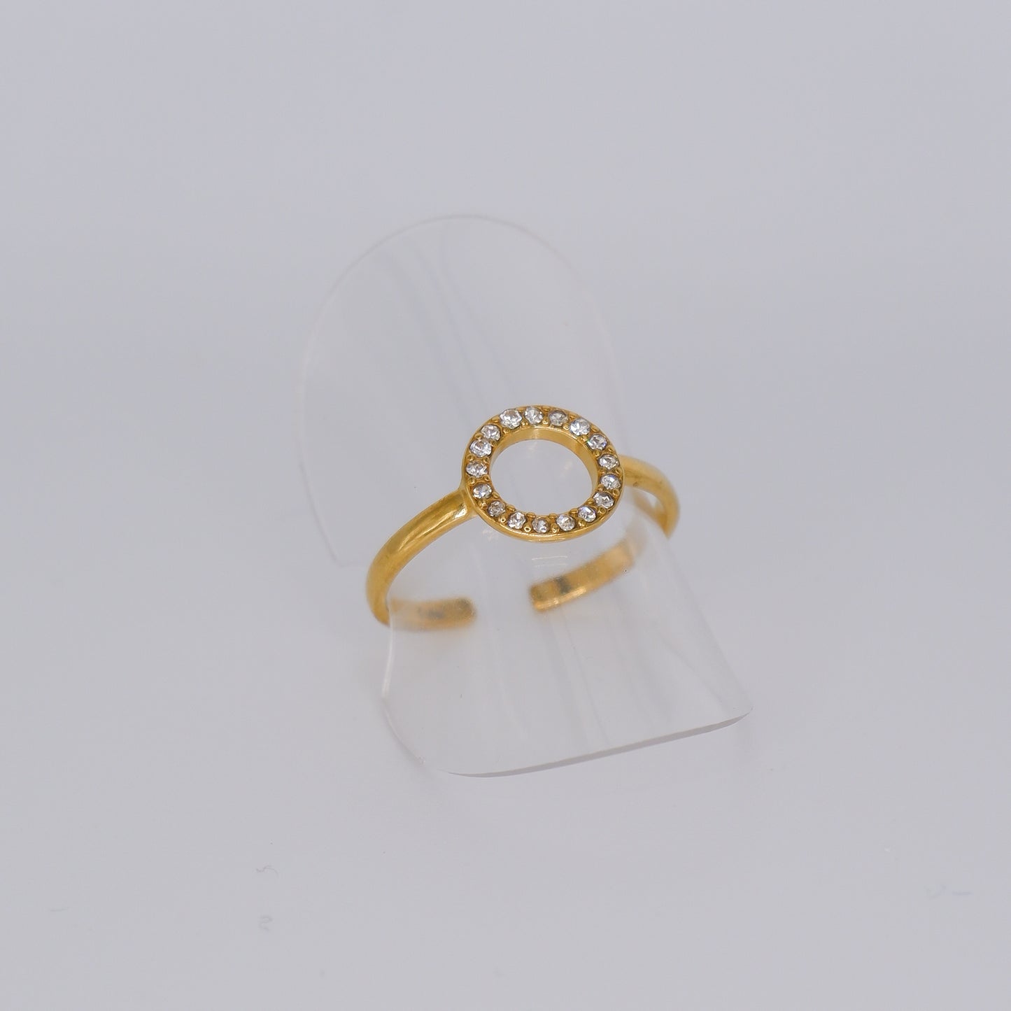 Anel Ajustável Dourado Círculo Transparente