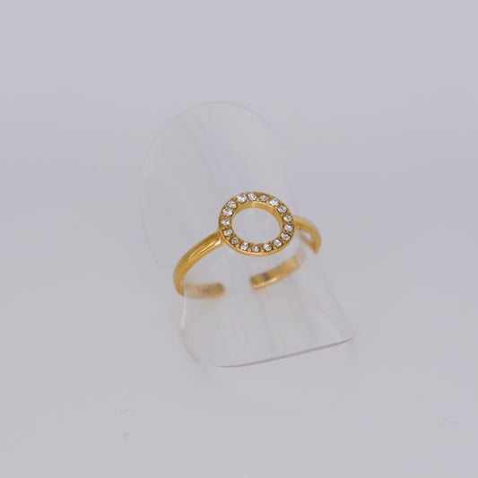 Anel Ajustável Dourado Círculo Transparente