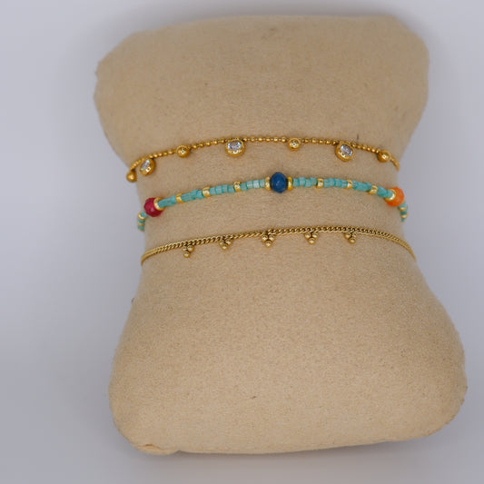 Pulseira Aço Inoxidável Azul e Douradas