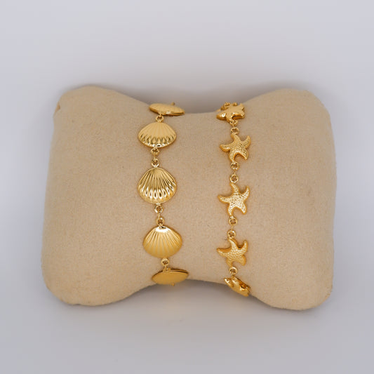 Pulseira Aço Inoxidável Conchas e Estrelas