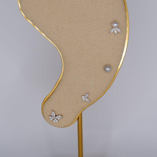 Piercings Bolinha Prateados #12 Borboletas e Pérolas