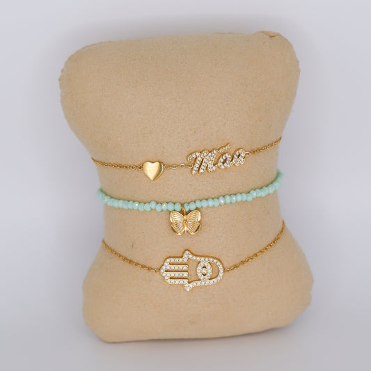 Pulseira Aço Inoxidável Mãe, Borboleta e Mão Fátima