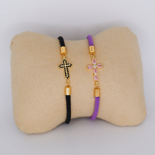 Pulseira Tecido Ajustável c/ Cruz