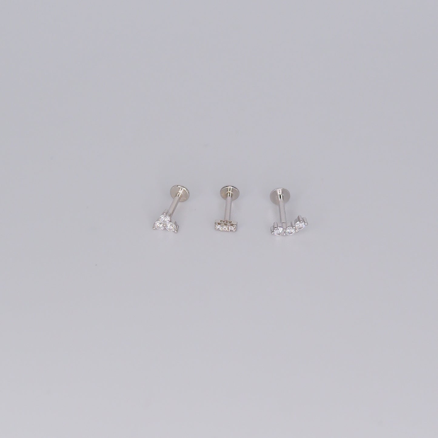 Piercings Achatados Prateados #12 Flor, Risco e Curvo