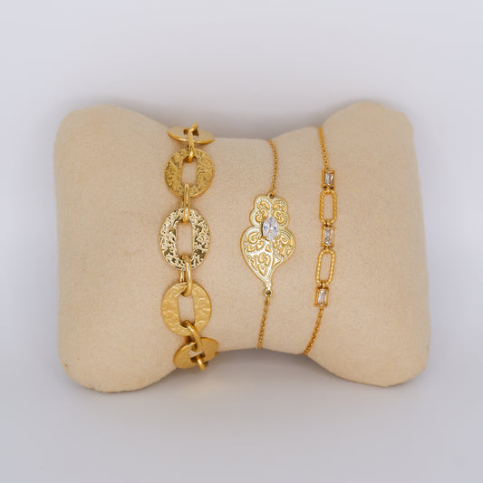 Pulseira Aço Inoxidável Coração Viana, Brilhos e Círculos