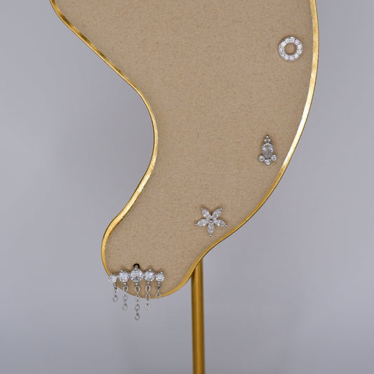 Piercings Bolinha Prateados #14 Pendentes, Flor e Circulo