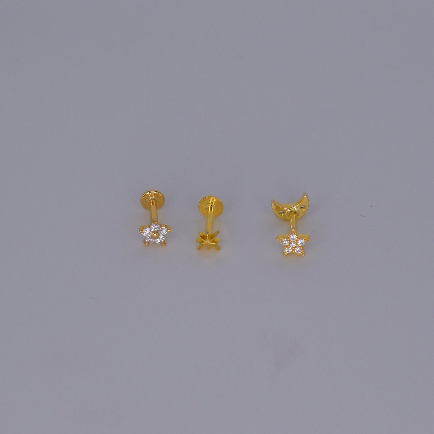 Piercings Achatados Dourados #15 Flor e Estrelas