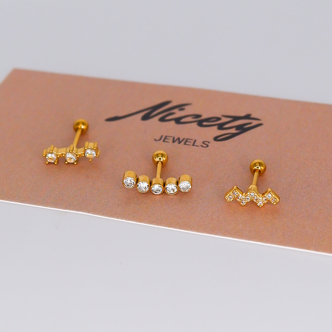 Piercing Bolinha Aço Inoxidável Brilhos e Zigzag