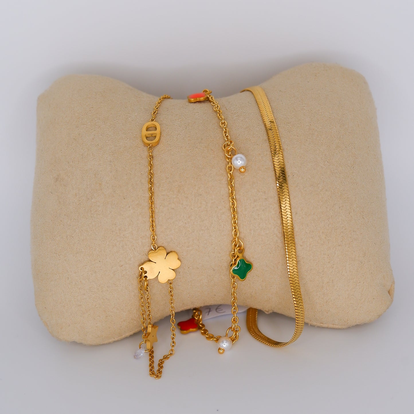 Pulseira Pé Dourada Trevos e Malha