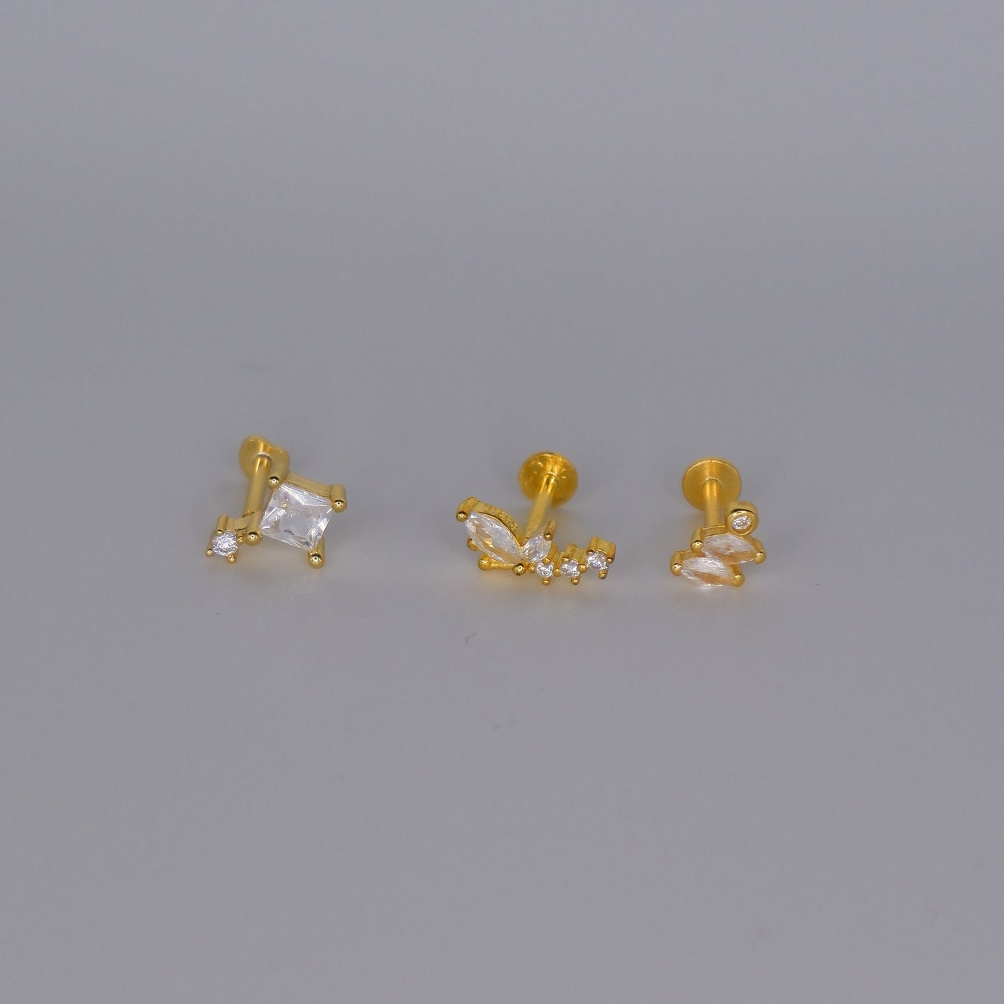 Piercings Achatados Dourados #17 Quadrado e Borboleta
