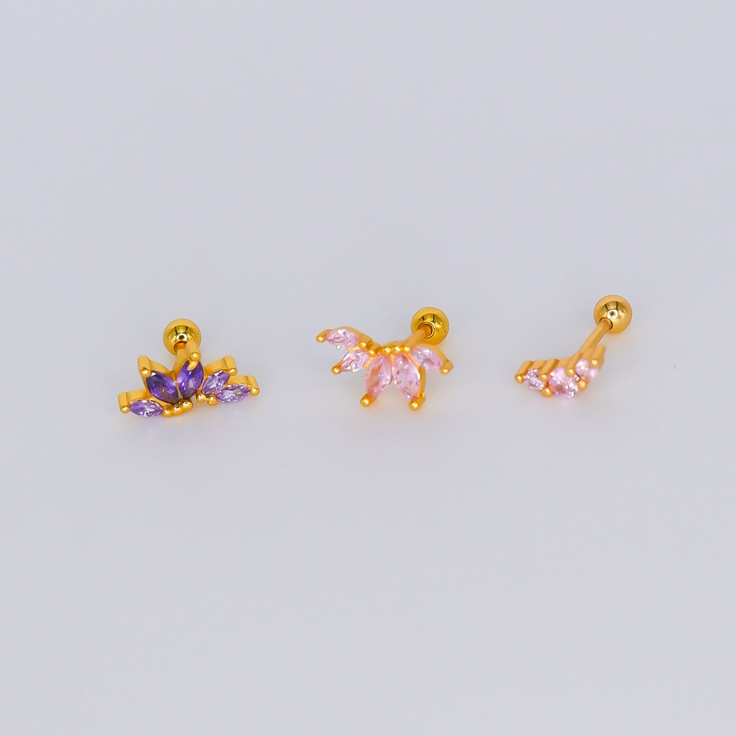 Piercings Bolinha Longo e Curvo Lilás e Rosa bébé