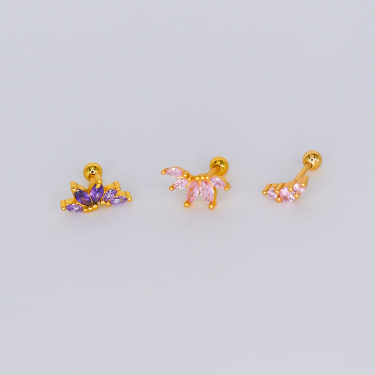 Piercings Bolinha Longo e Curvo Lilás e Rosa bébé