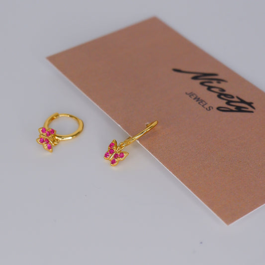 Argola Brilhantes Rosa S925 Borboletas