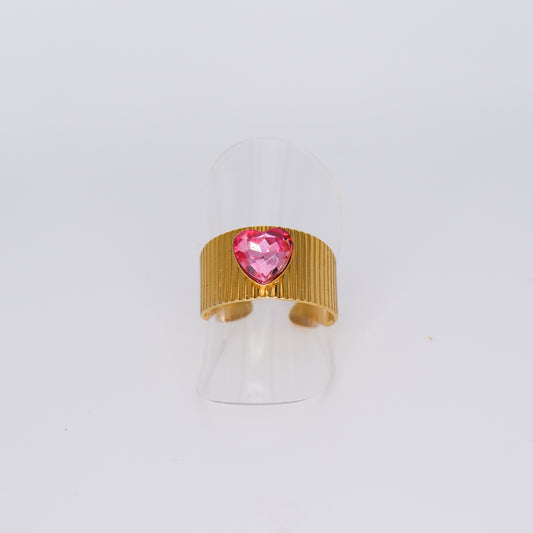 Anel Ajustável Coração Rosa