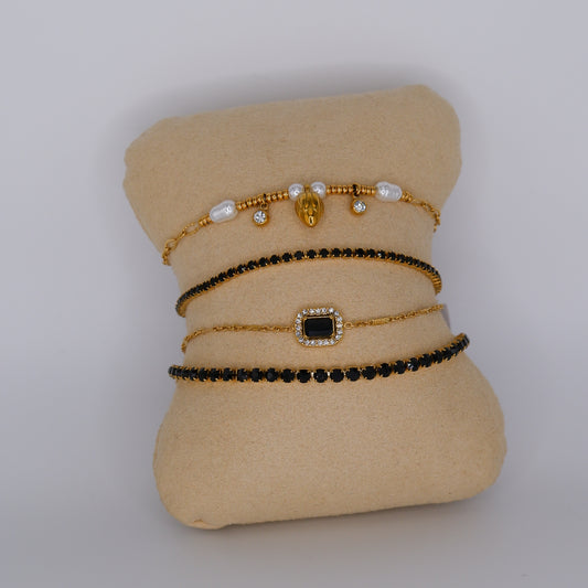 Pulseira Aço Inoxidável Morango e Rivieras Pretas