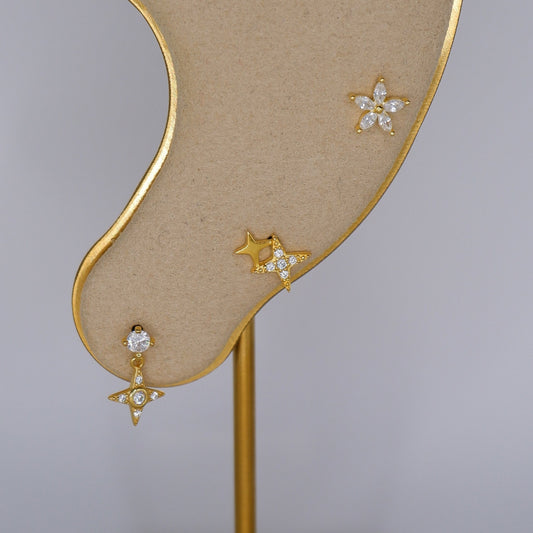 Piercings Bolinha Dourados #19 Estrelas e Flor