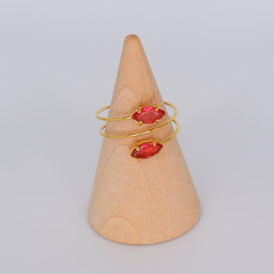 Anel Ajustável Dourado com Pedras Rosa