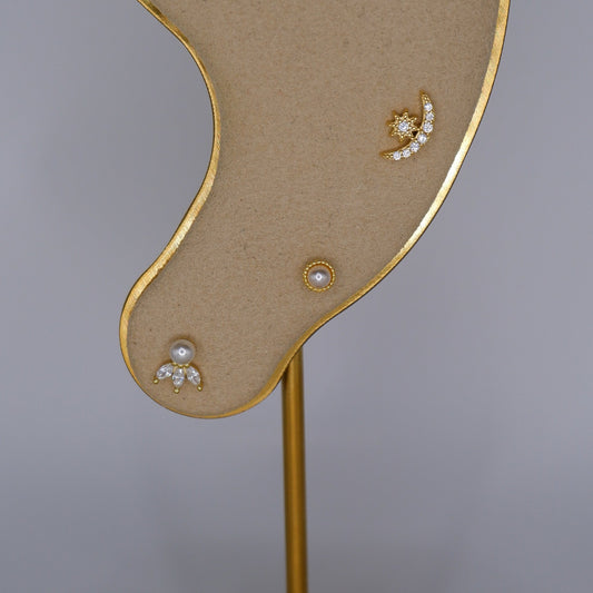 Piercings Bolinha Dourados #1 Pérolas e Lua com Estrela