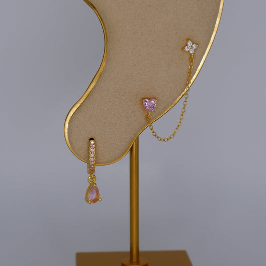 Argola S925 Rosa Bebé c/ Pendente Gota e Corrente