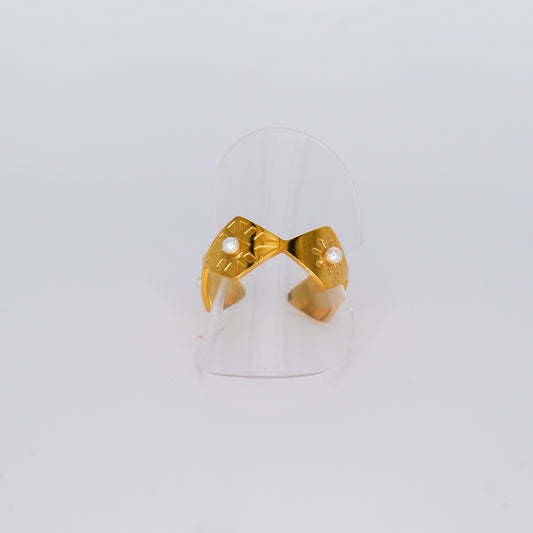 Anel Ajustável Losangos com Pérolas