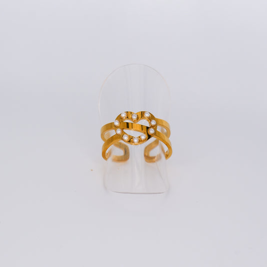 Anel Ajustável Coração com Pérolas