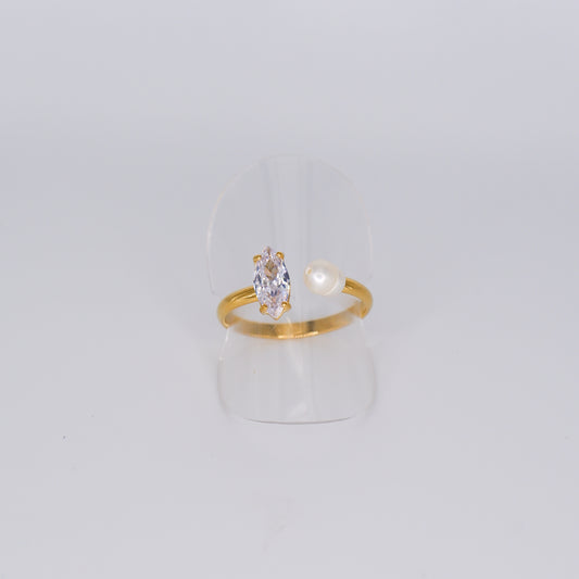 Anel Ajustável Pedra e Pérola