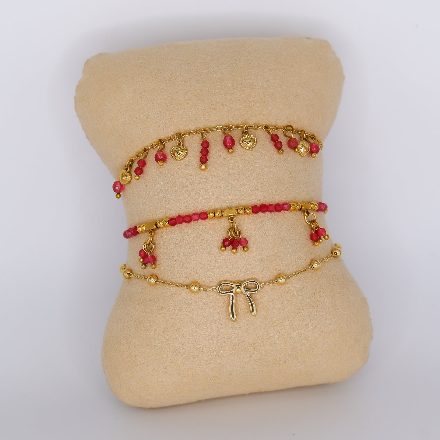 Pulseira Aço Inoxidável Rosa e Laço