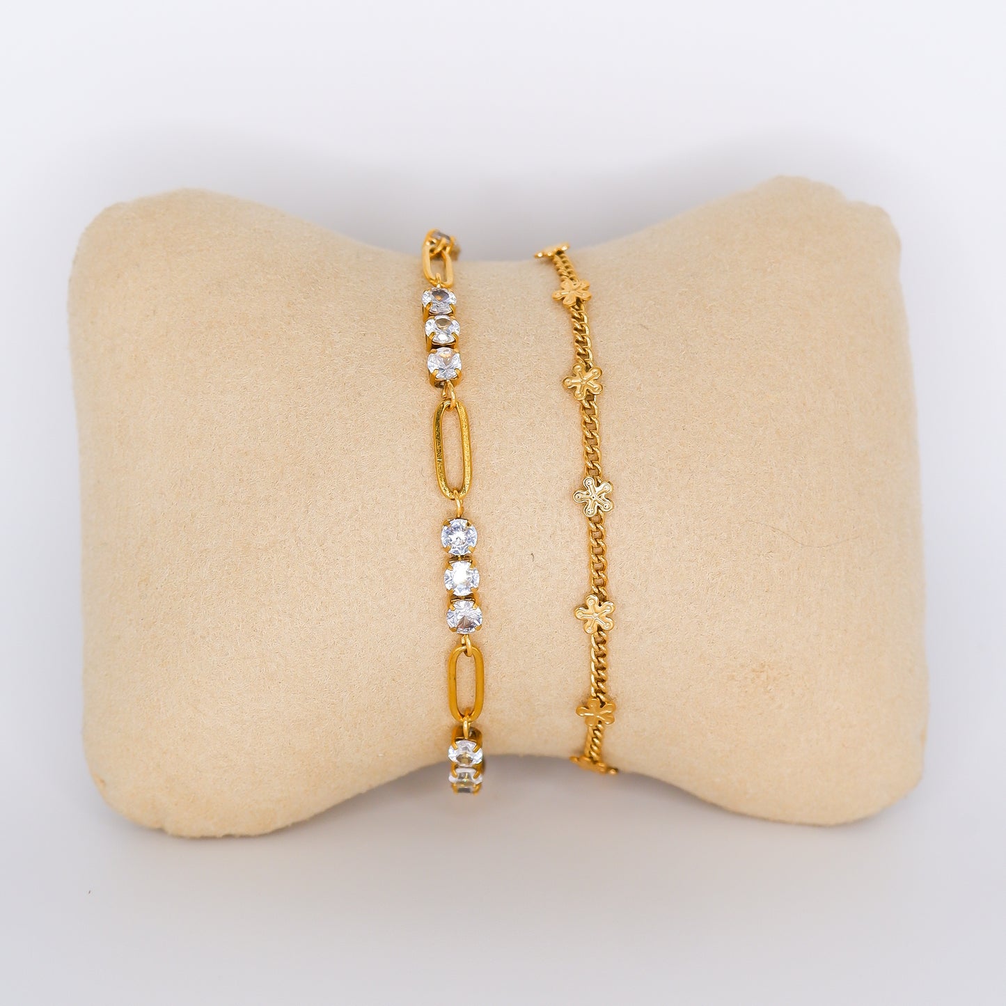 Pulseira Aço Inoxidável 3 Brilhantes e Flores