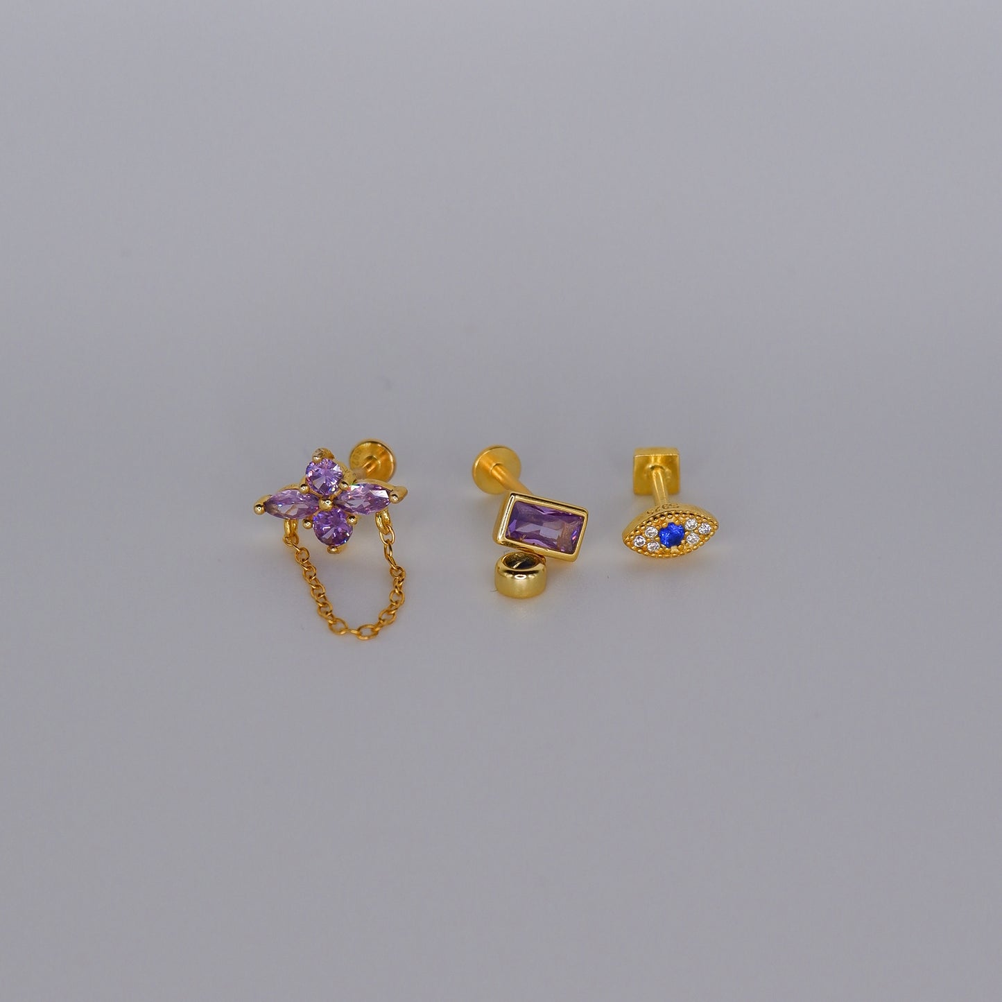 Piercings Achatados Dourados #21 Coloridos