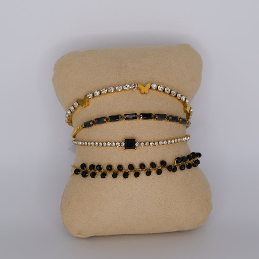 Pulseira Aço Inoxidável Rivieras Tons Transparentes e Preto