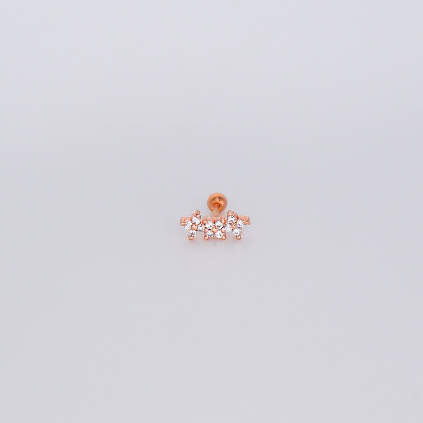 Piercing Bolinha 3 Flores Rose Gold