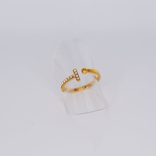 Anel Ajustável T com Brilhantes