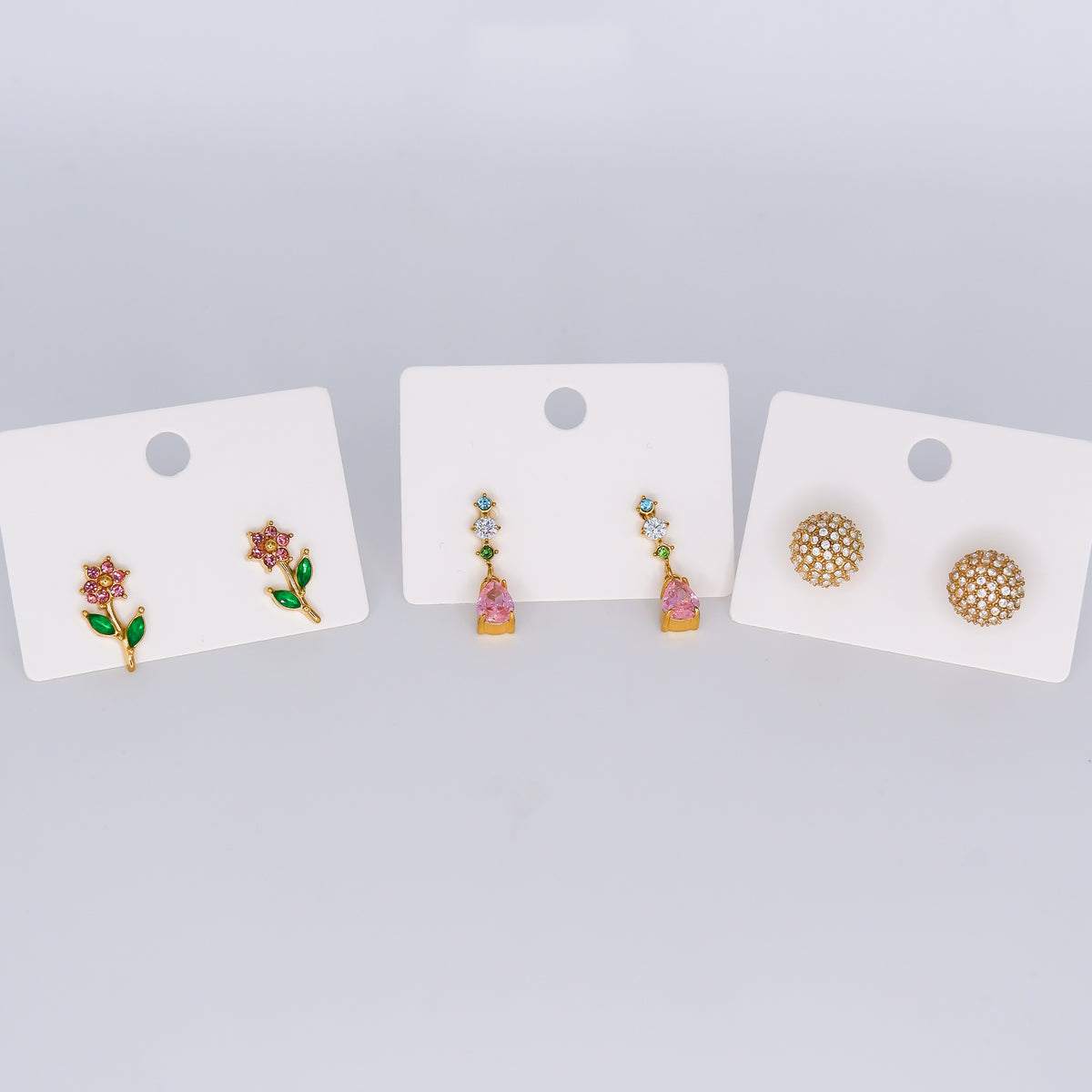 Brinco Espeto Flores, Comprido Gota e Bola Brilhante