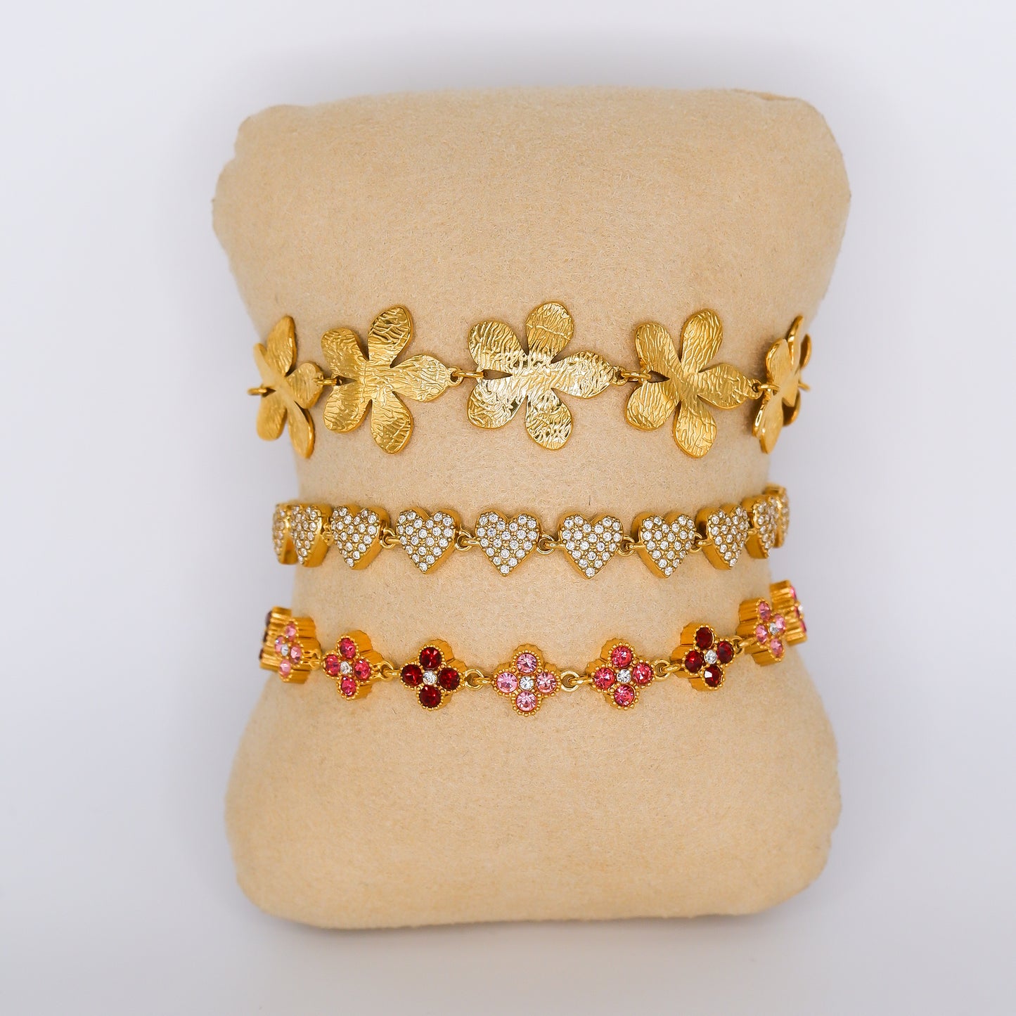 Pulseira Aço Inoxidável Flores e Corações