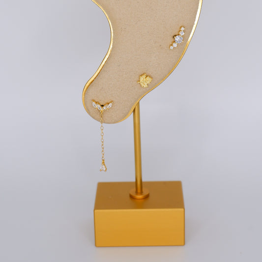 Piercings Bolinha Dourados #23 Comprido, Folha e 5 Brilhos