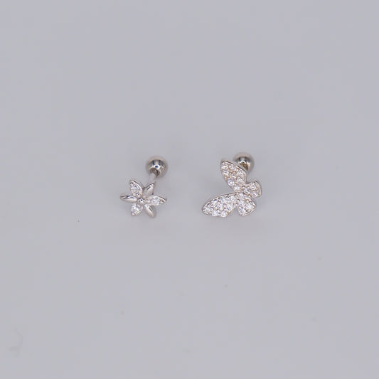Piercings Bolinha Prateados #23 Flor e Borboleta