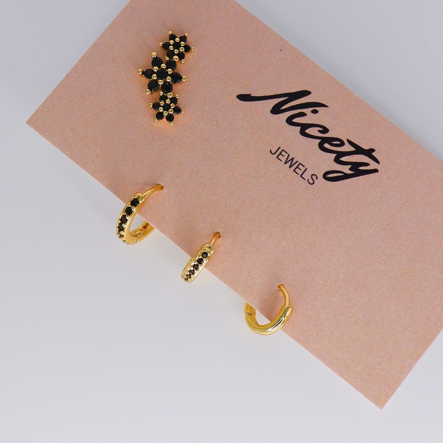 Pack Dourado S925 Flores Pretas