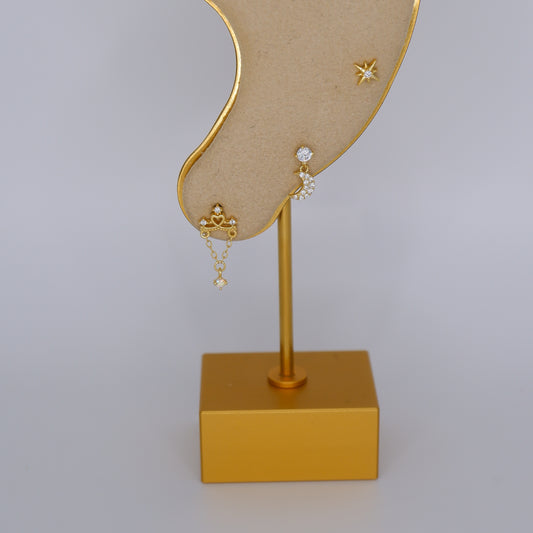 Piercings Bolinha Dourados #24 Corrente, Lua, Estrela