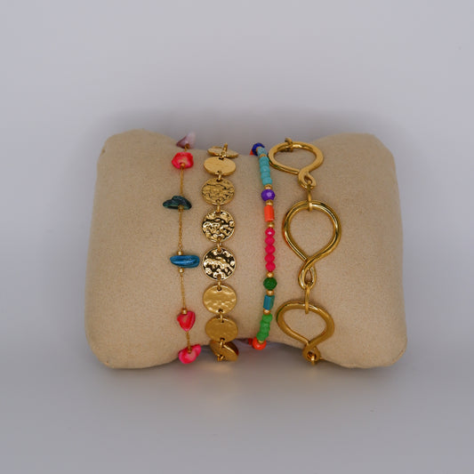 Pulseira Aço Inoxidável Pedras, Bolas e Colorida