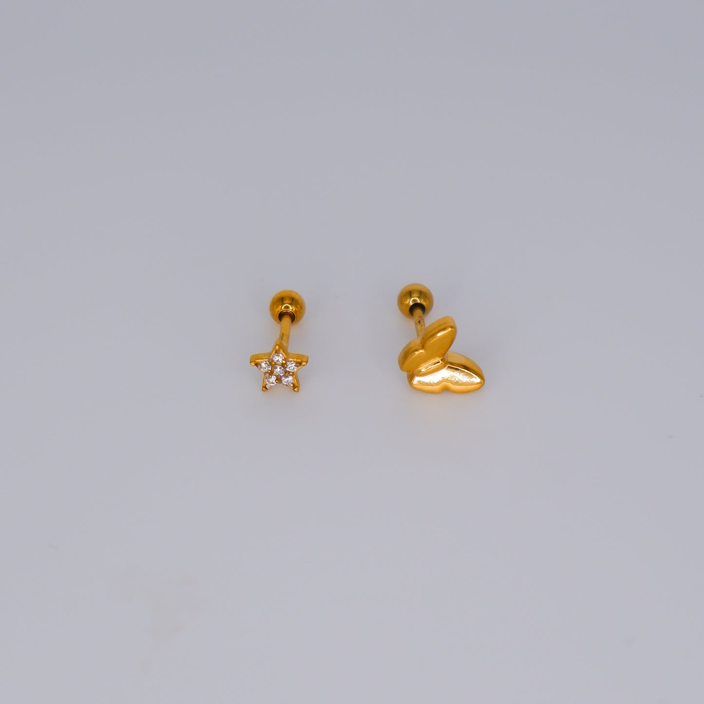 Piercing Bolinha Aço Inoxidável Estrela e Borboleta